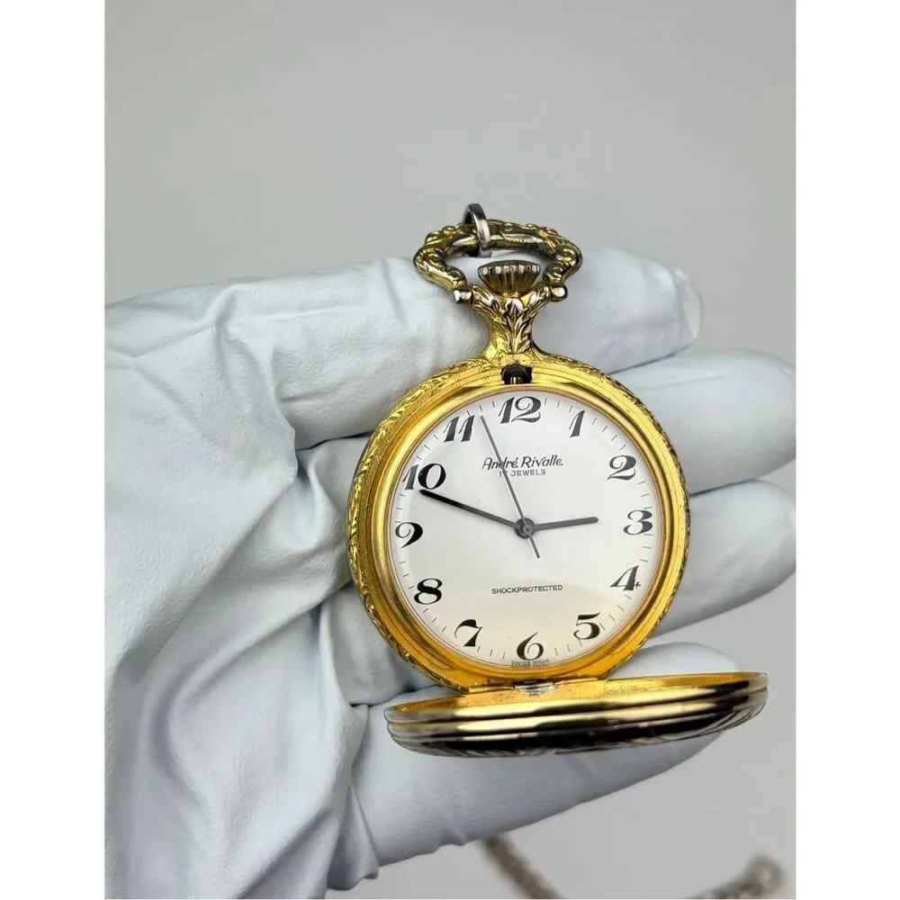 Vintage Andre Rivalle 17 Jewels Pocket Watch Shock Protected Parts Or Repair AX2